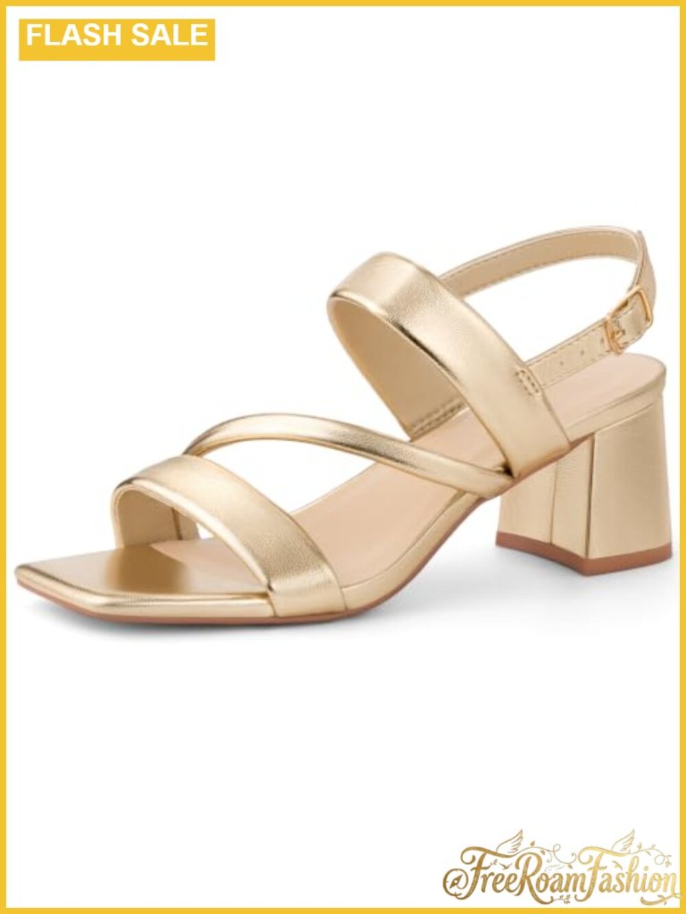 Women's Low Block Heel Sandals Square Toe Ankle Strap PU